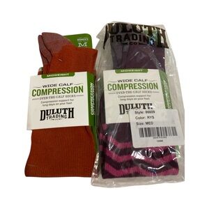 2 pair Duluth Trading Co Women's Wide Calf Compression Socks - Orange and Purple